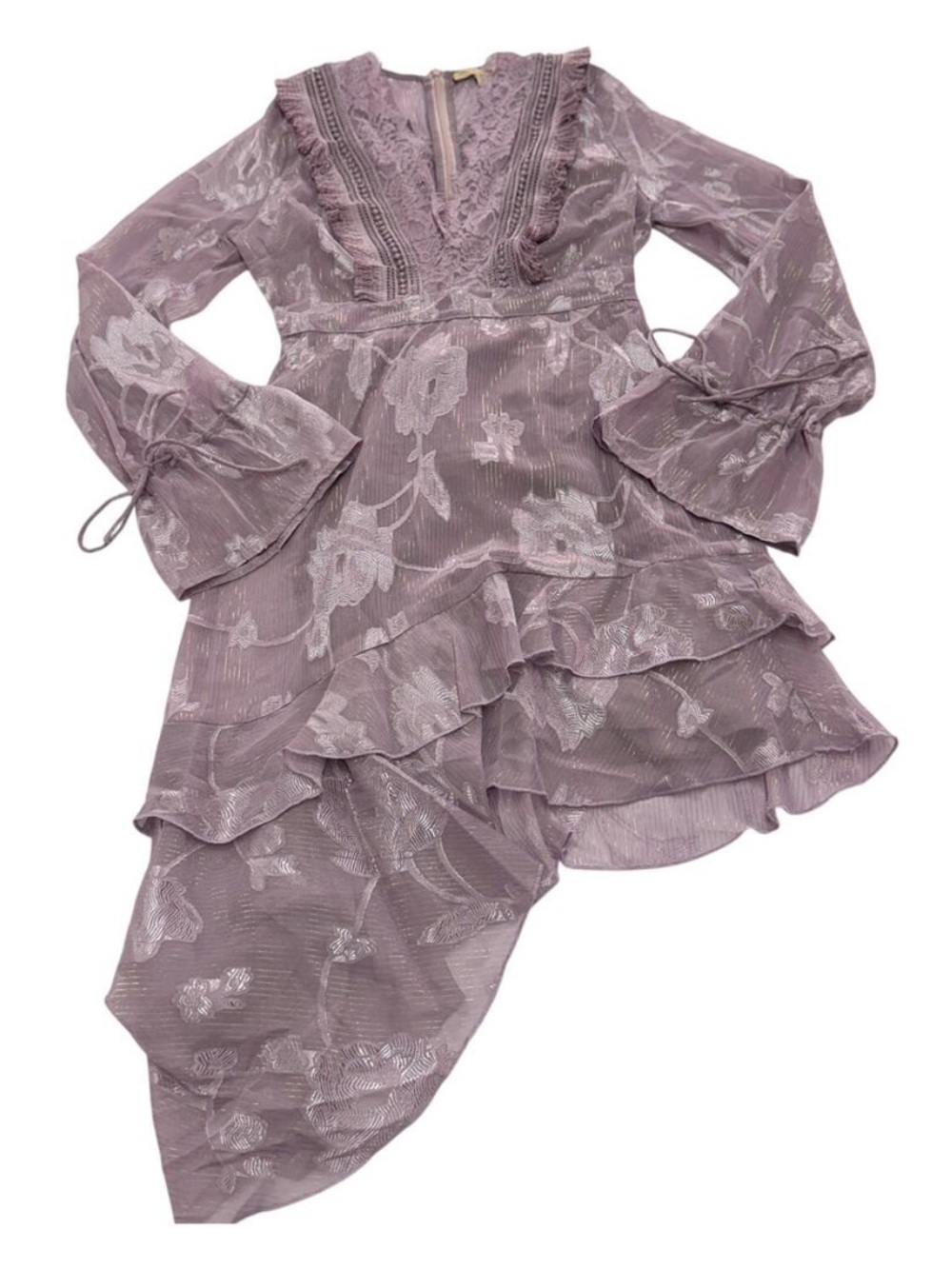 ASOS/DARK PINK Plunge Front Dress in Lilac- Asymmetrical Burnout Floral Metallic